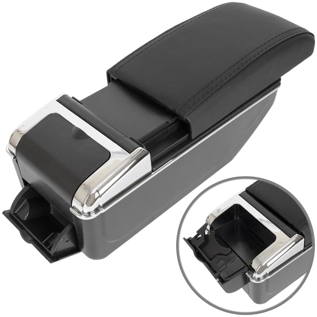VW Golf VI 08-13 Armrest with Storage Compartment, Black Eco Leather, with Mounting Kit