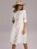 Французское женское вышитое платье средней длины для отдыха белого цвета