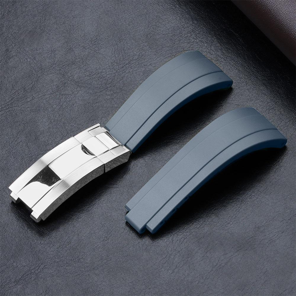 Rubber Watch Strap for Rolex Yacht Daytona Submarine Black Green Water Ghost Stainless Steel Folding Buckle Wristband Belt 20mm