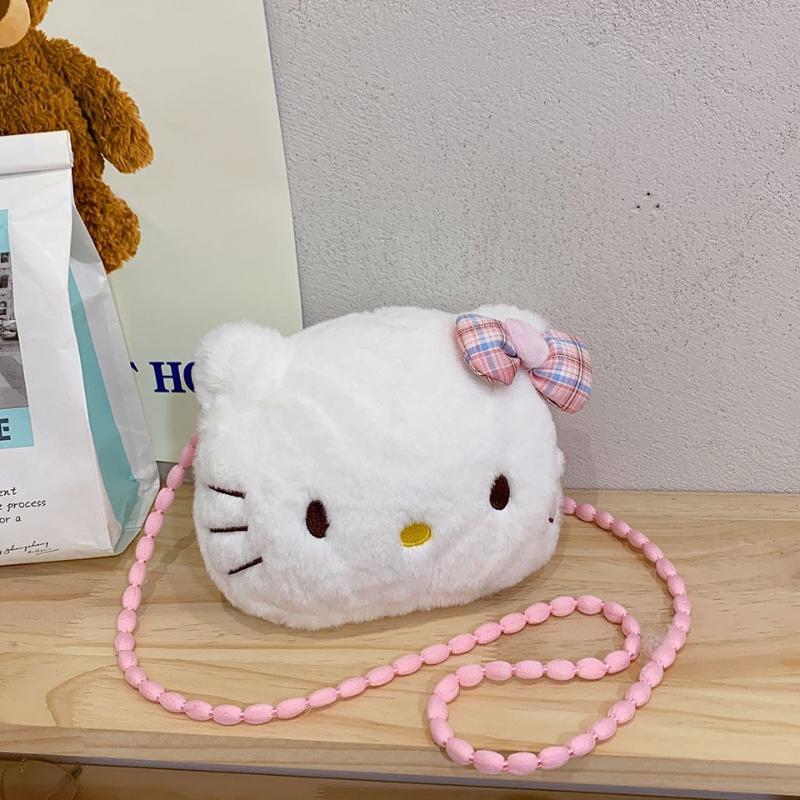 Kawaii Hello Kitty Bag Women Cartoon Plush Small Shoulder Bag for Women Crossbody Bag Small Phone&Purse Bags Girls's Toys Gift