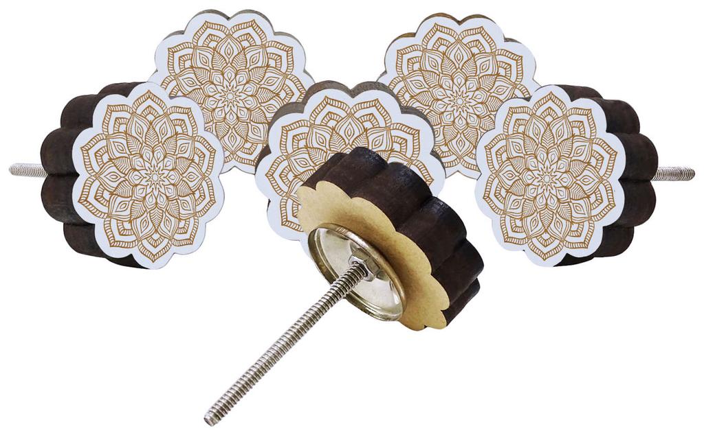 IBA Indianbeautifulart Brown Engraved Knobs Pack of 10 Wooden Wardrobe Door Knobs Drawer