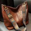 Vintage Solid Color Women  Shoulder Sling Bag High-Capacity Simple Wide Strap Bucket Crossbody Bag