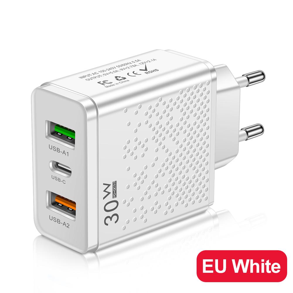 3 порта USB зарядное устройство быстрая зарядка PD EU US UK вилка адаптер для iPhone Samsung Xiaomi дорожный мобильный телефон USB Type C настенное зарядное устройство