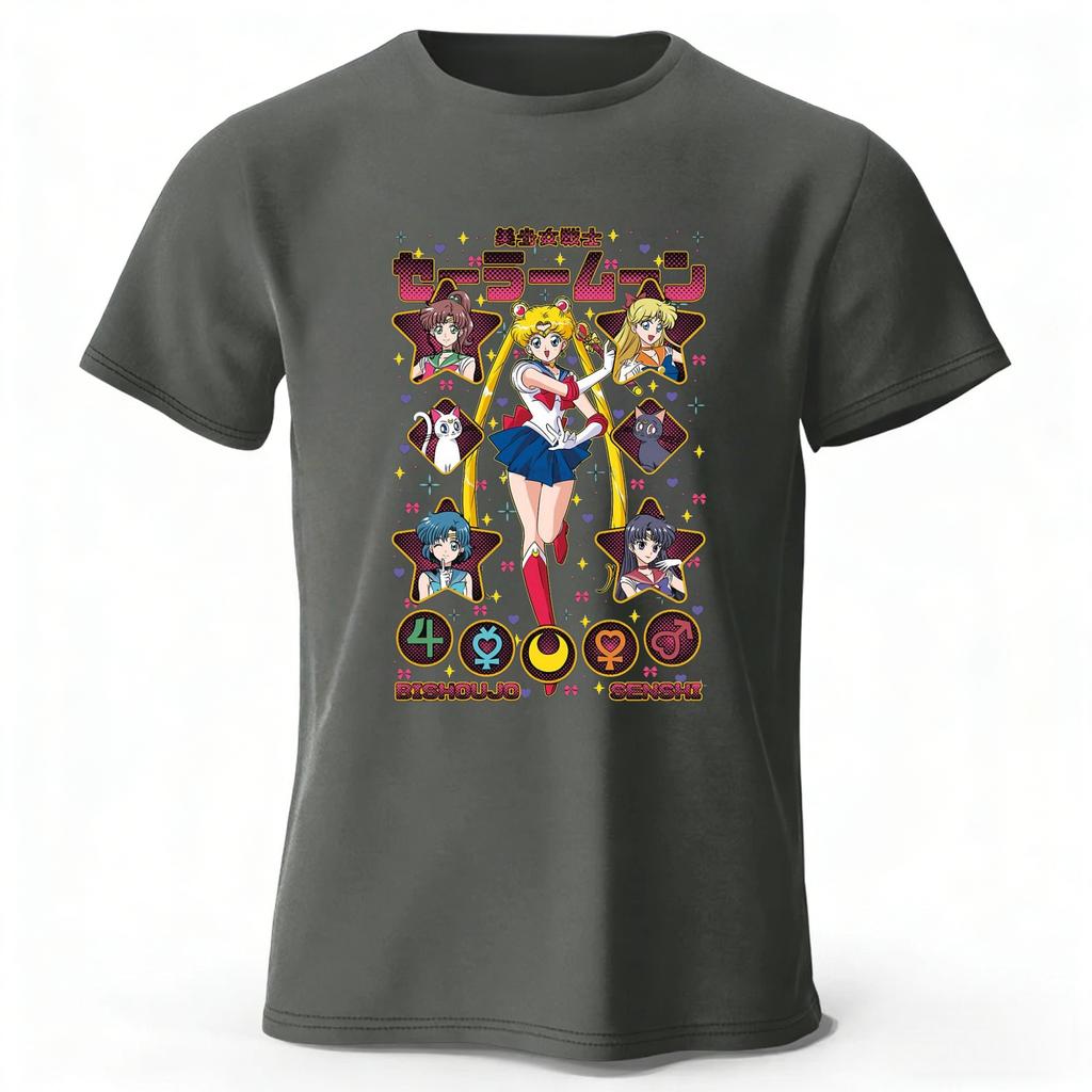 Летняя Новая Футболка Sailor Moon в Ретро Стиле из Чистого Хлопка Мужская Женская Повседневная Модная Удобная Большого Размера С Коротким Рукавом