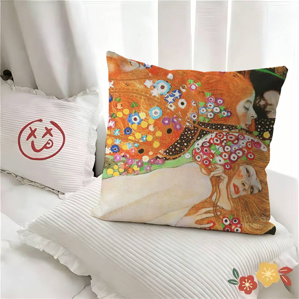 pc Gustav Klimt Art Pillow Case Fashion Square Pillowcase Bedroom Sofa Room Ins Decoration Leisure