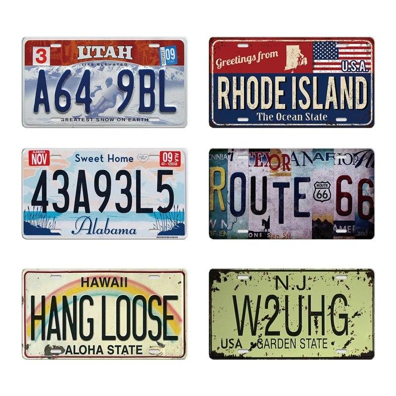 American States Metal Tin Signs Vintage Poster California Florida New Jersey Texas Hawaii Metal Plates Pub Club Bar Wall Decor