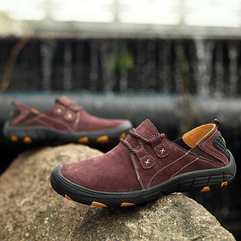 Genuine Leather Men's Hiking Shoes Casual Outdoor Trekking Walking Sneakers