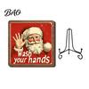 Christmas Hanging Ornament Wooden Tabletop Decor, 2D Pet Santa with Iron Stand, Rustic Xmas Party Holiday Sign for Home And Cafe Festive Shelf, Solid