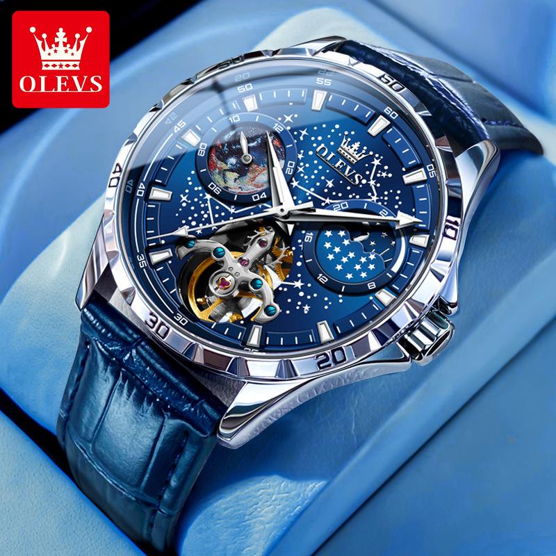 OLEVS Brand Watches Fashion Star Mechanical Watch Men Business Hollow Waterproof Men's Watch Men