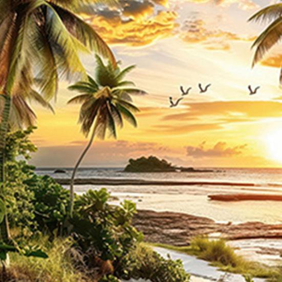 Summer Beach Sunset Wall Stickers Large Tropical Plant Palm Tree Wall Decals Peel And Stick Wall Art Decor for Living Room Bedroom Office Sofa