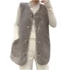 Women Pocket Vest Coat  Jacket Winter Sleeveless Fleece Button Solid Outerwear