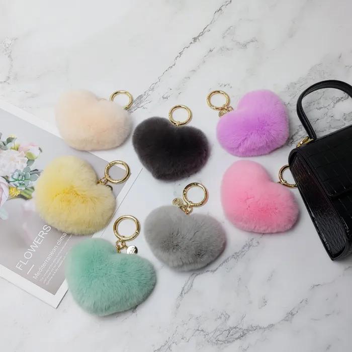 Maia Rabbit Fur Heart Keyring & Charm - Light Brown