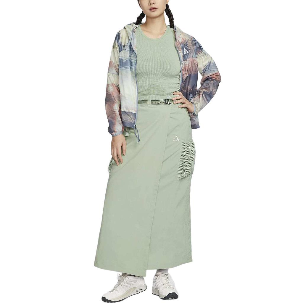 Nike ACG Snowgrass Logo Solid Color Midi Casual Skirt Women Skirts Horizon-Green Mountain-White FV7322-370