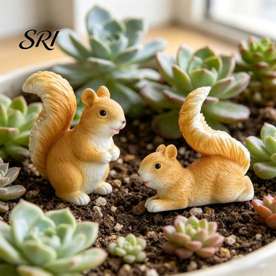 Small Art Sculpture Mini Squirrel Figurine Tiny Resin Fairy Garden Accessories Cute Space-Saving Decoration Miniature Animal Statue for Moss Landscape