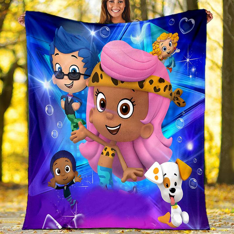 1pc Bubble guppies1 Theme Blanket - Digital Print, Polyester, Cozy for All Seasons, Perfect for Outdoor, and Travel