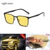 Неполяризованные ретро-солнцезащитные очки с квадратной металлической оправой ночного видения для мужчин и женщин, ретро-очки с зеркальными линзами для вождения и рыбалки