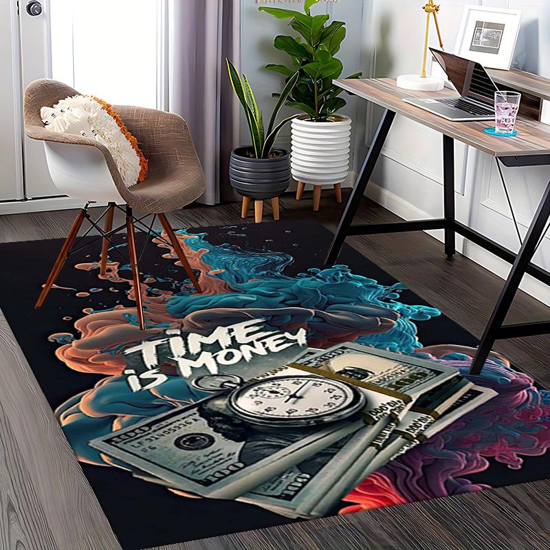 1pc Anime Cartoon Design Chair Mat - Time is Money - Office Desk Pad, Non-Slip Carpet for Home Decor, Gaming Room, Bedroom, Living Room, Birthday Gift