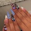 Long Wearable Press-On Nails With Blue Polka Dot Ballet Design Floral Women