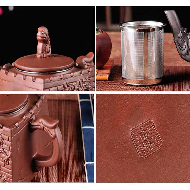 Дракон узор фиолетовые глиняные чайники китайский чайник кунг-фу чайник ручной работы с фильтром для заварки чая чайник чайные аксессуары