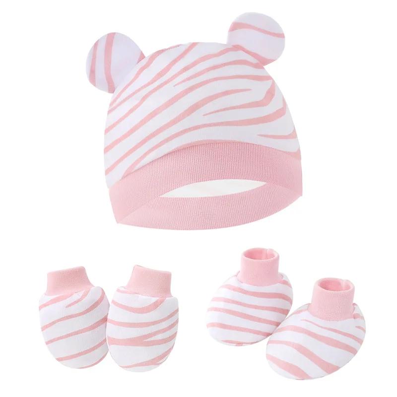 Комплект из 3 перчаток и носков для новорожденных, хлопковая детская шапочка с милым принтом в форме уха, реквизит для фотосъемки, аксессуары для младенцев, подарок на день рождения