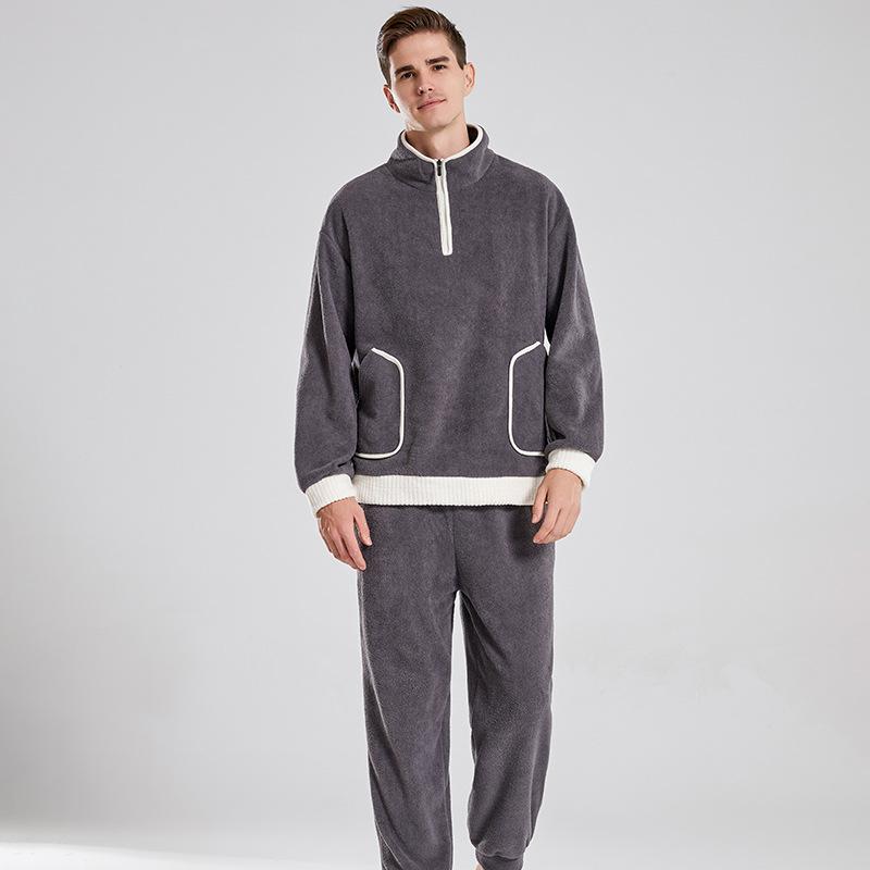 Мужская и женская осенне-зимняя домашняя одежда. Можно носить теплые пижамы и морозостойкий пижамный комплект черного цвета с технологией Arbutus Velvet Lovers.