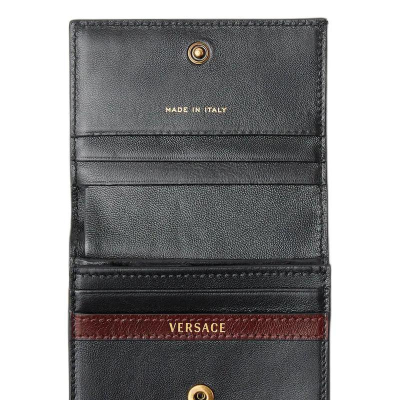 Versace Эмблема Металлический Узор Медузы Двойное Складывание Дизайн Кошелек из Кожи Овцы и Теленка Женский Кошелек Черный 1024190-1A17449_1B55J