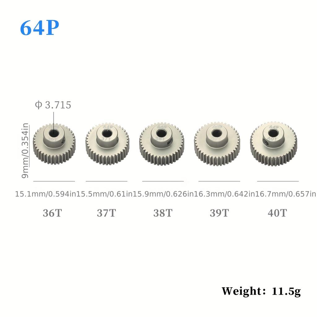5pcs RC Model 64P Motor Gear 7075 Aluminum Metal Pinion 1/10 On-Road Vehicle 5pcs Set Suitable as a Gift for All Four Seasons