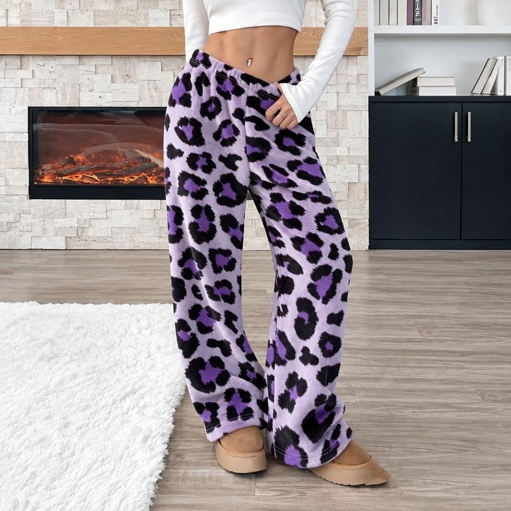 Wide Leg Women Pajama Pants Fuzzy Casual Plush Trousers Trendy Winter Home Pants Everyday Outfits