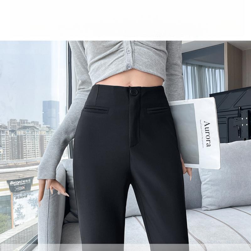 Black Flared Pants for Women, Autumn and Winter New High-Waisted Slimming Slightly Flared Pants, Floor-Length Straight Narrow Suit Pants