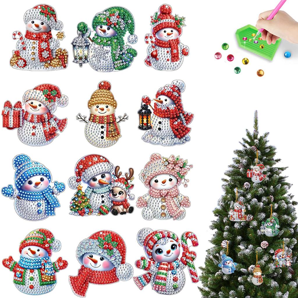 Xmas Theme 2D/Flat DIY Diamond Art Pendant Single Side Drill Acrylic Sparkling Diamond Pendant Window Hanging Art for Home Decor