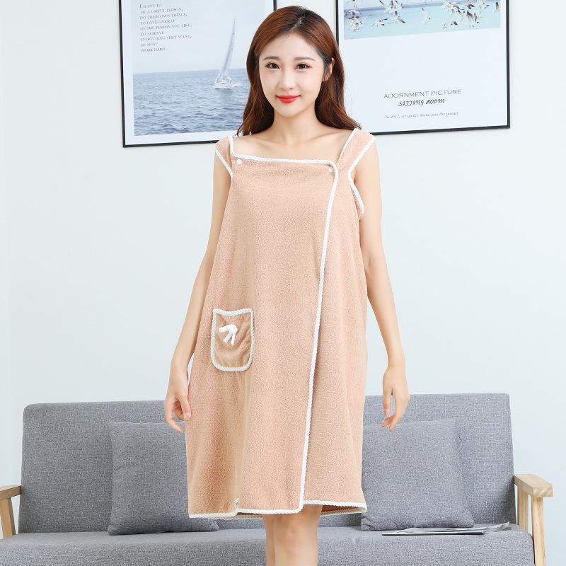 1pc Wearable Bath Towel Absorbent Quick Drying Bathrobe With Pockets Bow Decor Bath Wrap Towel Bathroom Supplies