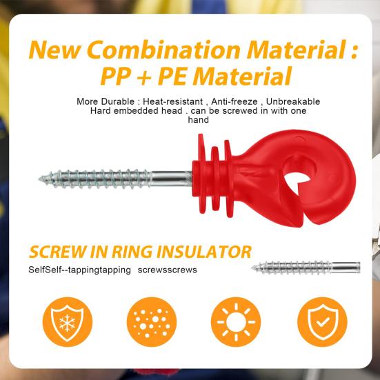 1 Set Electric Fence Insulator Screws Fence Ring Post Self-Tapping Insulator Labor-Saving Wood Post Insulator Grid System Accessories