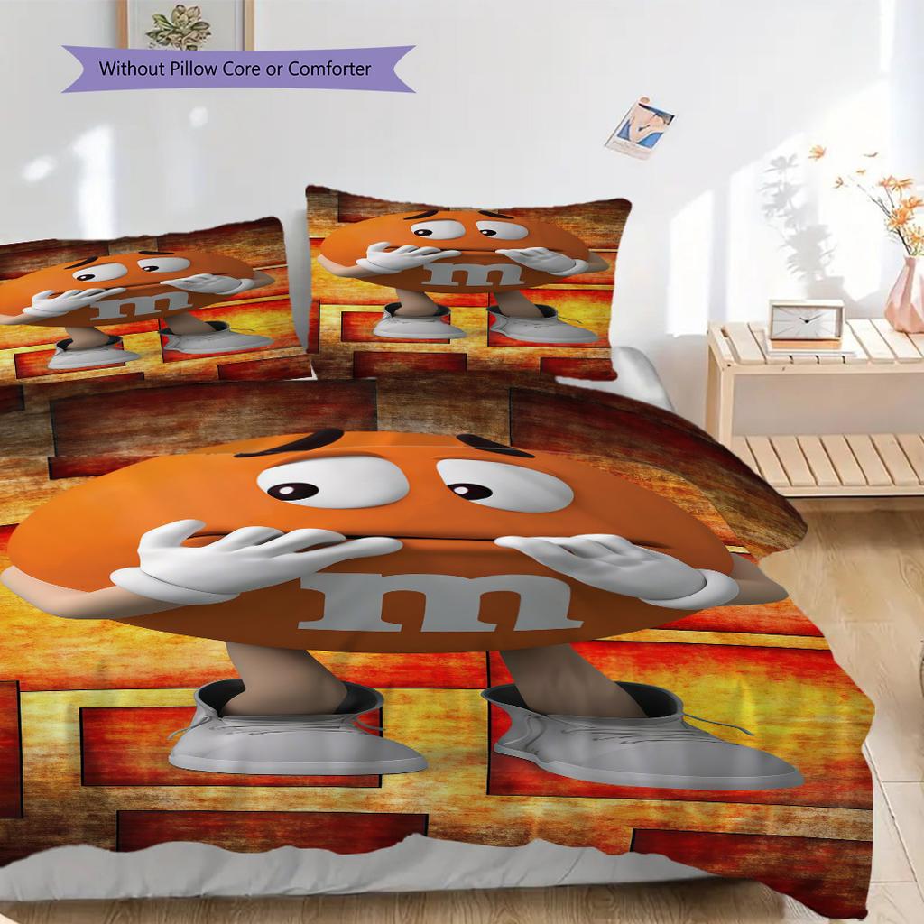 Vibrant MMs Candy Art Three-piece set(1 * duvet cover + 2 * pillowcase, without core) Christmas birthday gift Soft and comfortable