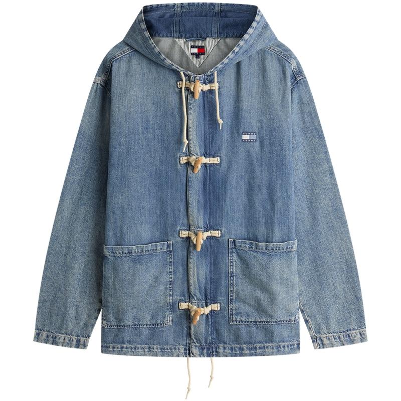 Tommy Hilfiger Cotton Linen Blend Vintage Lightweight Distressed Loose Fit Hooded Denim Jacket Unisex jackets DM0DM23080