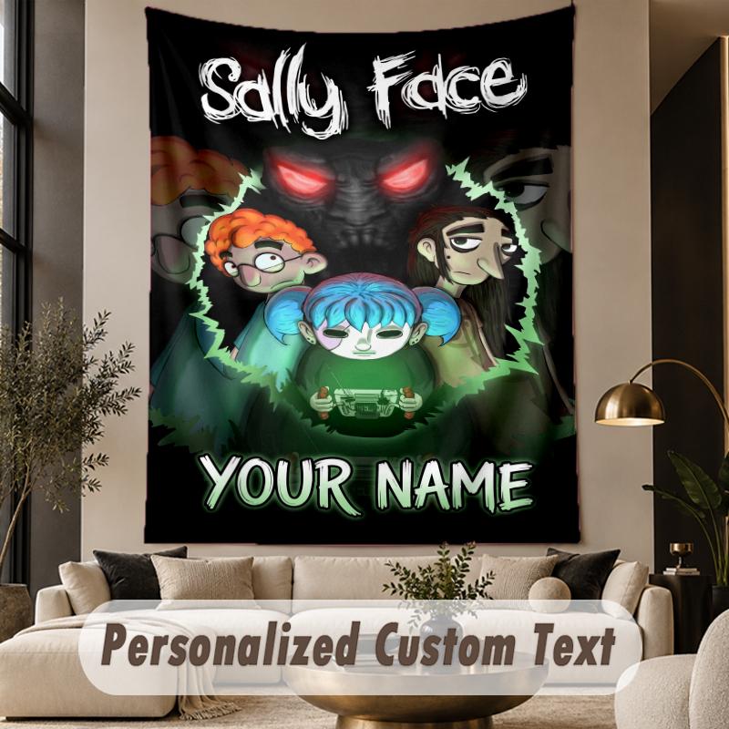 Custom Text Printed Tapestry Sally Face Pattern Large Wall Hanging Indoor Room Decor