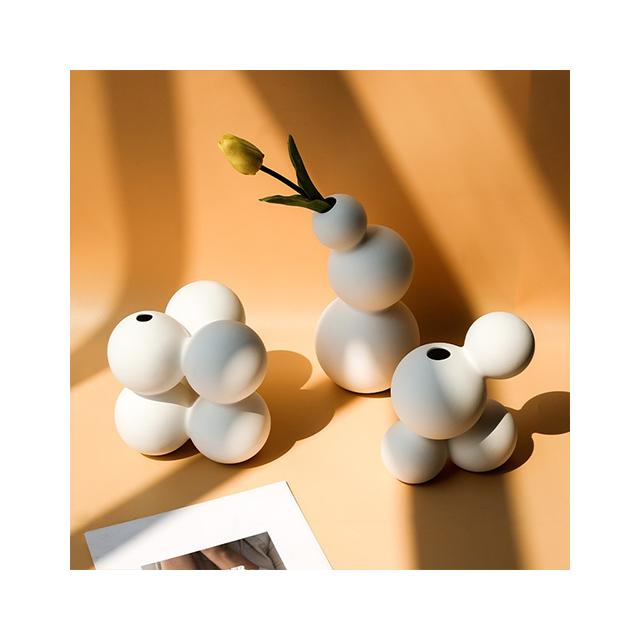 Modern Chinese Zen Ceramic Vase Bisque-Firing Spherical Combination Creative Flower Tabletop Vessel for Home Decor