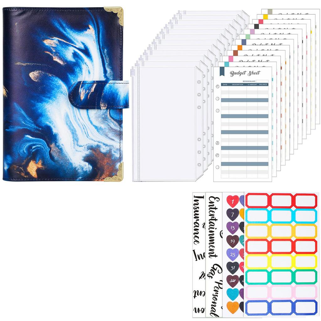 Leather Budget Binder with 12 Binder Cash Envelopes 12 Budget Sheets Label Stickers for Money Saving Budget Planner