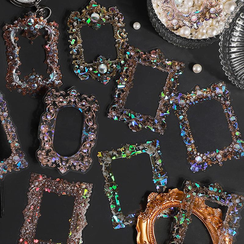 10Pcs Hand Account Floral Frame Stickers Adhesive Materials Diy Scrapbooking Decor Junk Journal Collage Stationery Diary Sticker