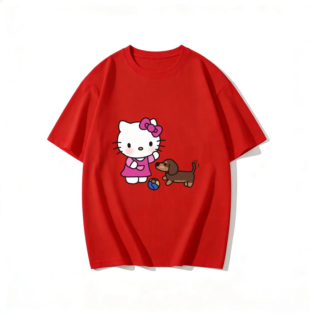 Summer Hello Kitty Cartoon Printed Short Sleeve Pure Cotton Tshirt Parentchild Outfit Classic Fashion Womens Tees Tops