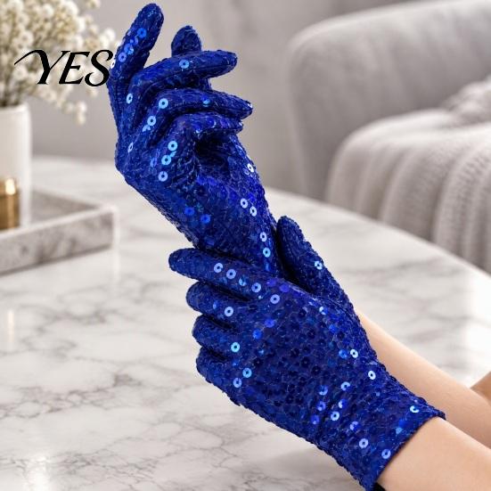 Sequin Performance Gloves 1 Pair Kids Dance Gloves, Red Yellow White Women Party Accessories Sparkly for Stage Costume Party, Children Toddler Silver