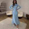 European and American Autumn Fashion Elegant Long Sleeve Wrinkled Split Irregular Long Dress for Dress Women