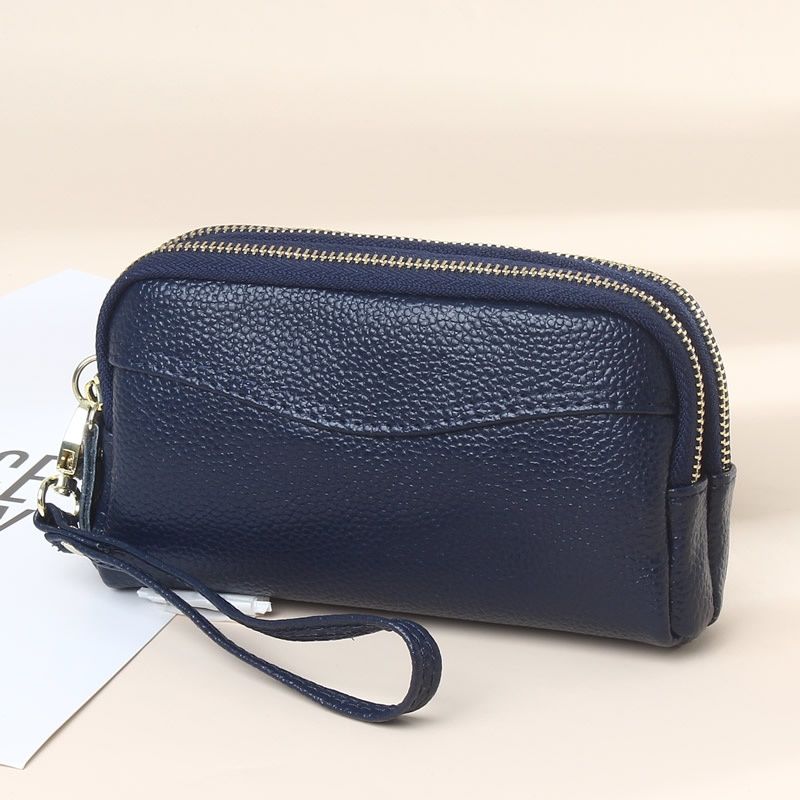 Женский кошелек из натуральной кожи с двойной молнией, клатч, кошелек для монет, большой емкости, женские кошельки, сумка для телефона