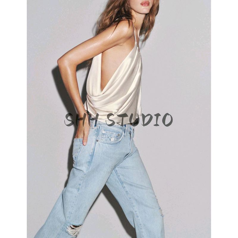 Autumn New Women's Clothing round Neck Asymmetric Hem Silk Satin Texture Peplum Top 3776019 8573019