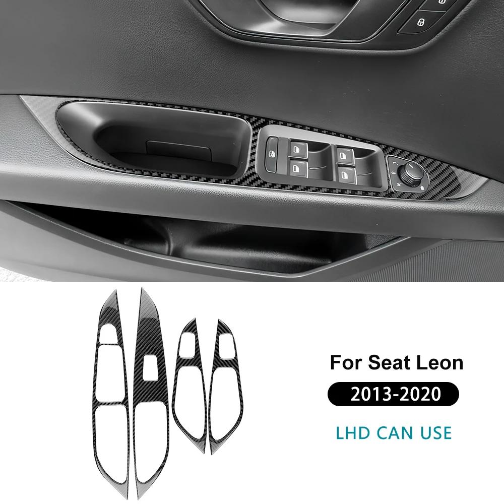 Real Soft Carbon Fiber For Seat Leon 2013 2014 2015 2016 2017 2018 2019 2020 MK3 5F Car Window Lift Frame Panel Sticker Trim