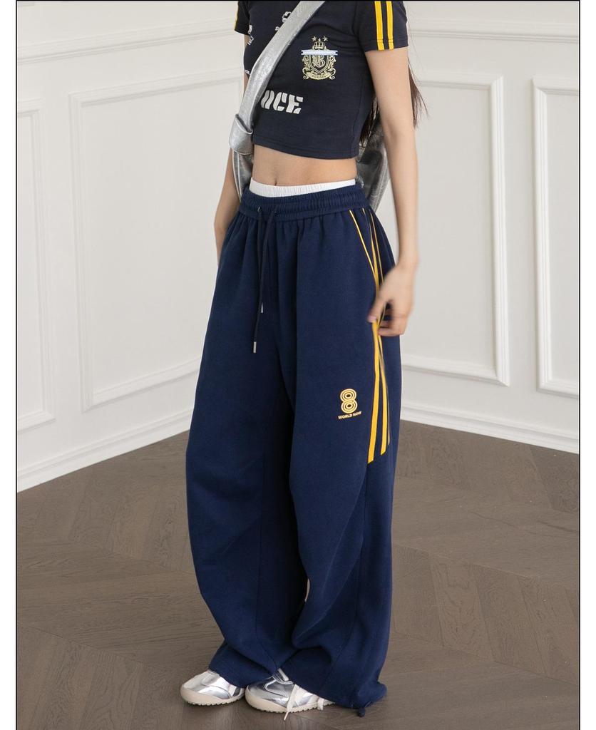 Темно-синие женские широкие спортивные штаны: Повседневные джазовые брюки для уличных танцев на весну/лето