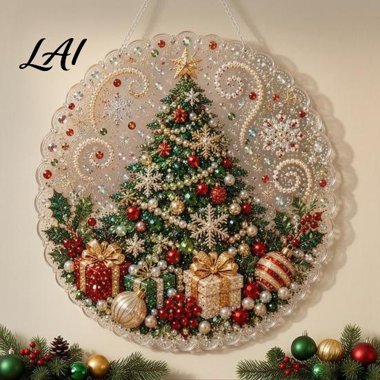 Handmade Festive Ornament Materials Christmas Faux Pearl Painting Suncatcher Kit Cute Santa Snowman Tree 3D Beaded DIY Art Set Ornament Holiday