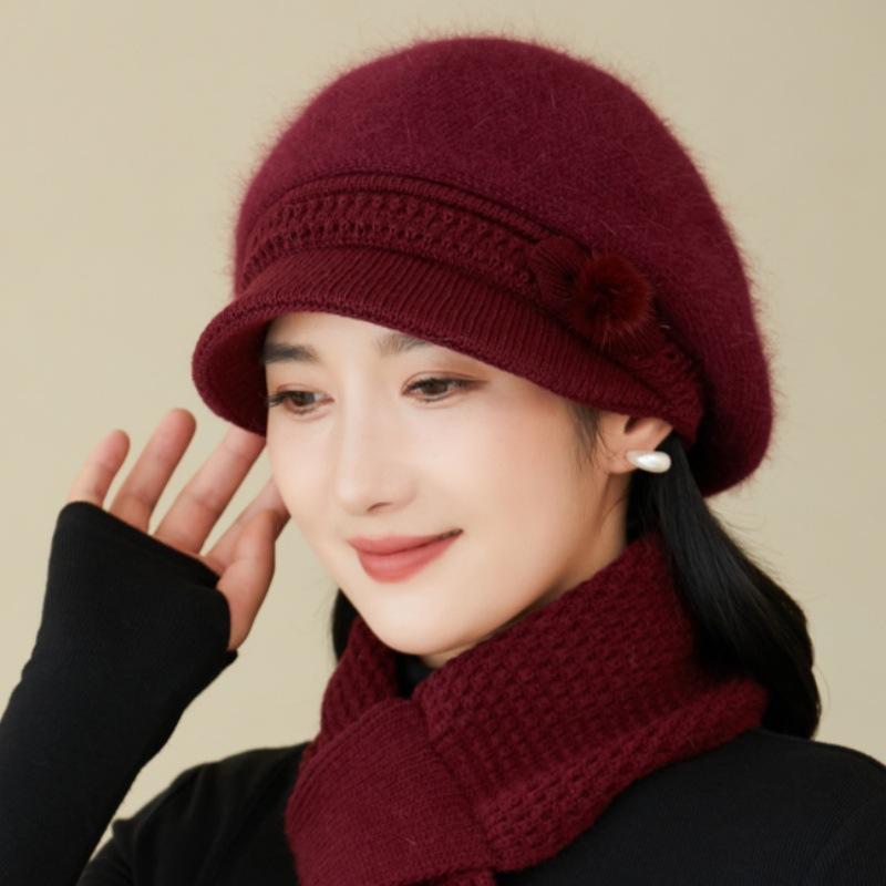 Осенние и зимние шапки для людей среднего и пожилого возраста Женские флисовые утепленные наушники Вязаные шерстяные шапки Меховые кепки с козырьком