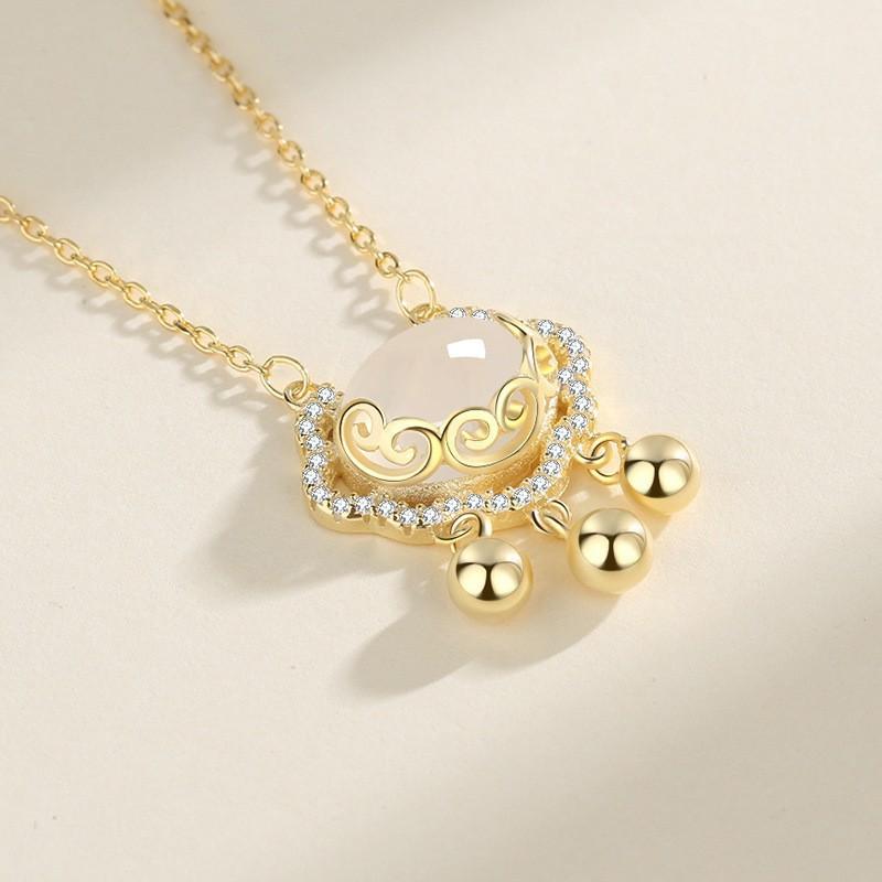 S925 стерлингового серебра белый халцедон Xiangyun Ruyi ожерелье ретро новый китайский стиль темперамент вход люкс замок безопасности