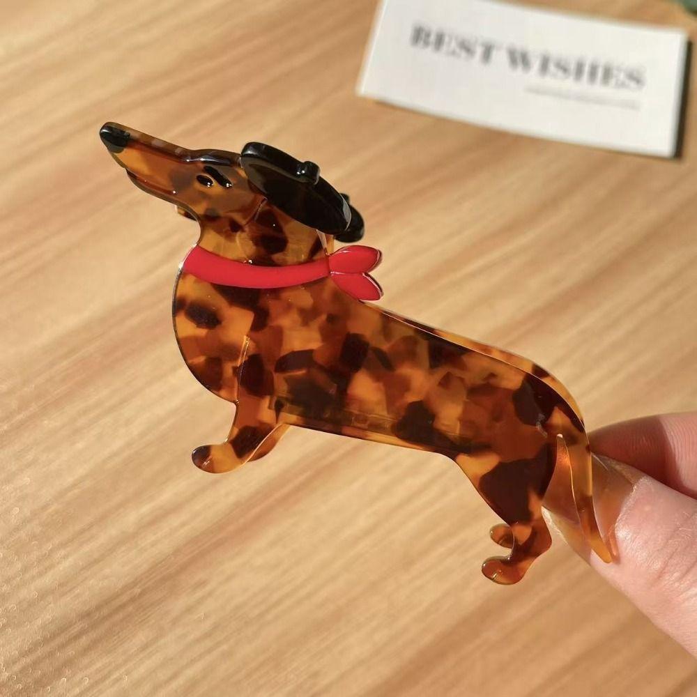 Acetic Acid Sausage Dog Hair Clip Large Cartoon Hairpin Fashion Dachshund Hair Claw  Streetwear