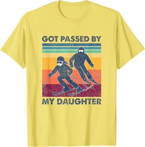 Summer Unisexs Funny Skiing Pattern Letter Printed Round Neck Tshirt Neutral Outdoor Street 100 Cotton Breathable Short Sleeve